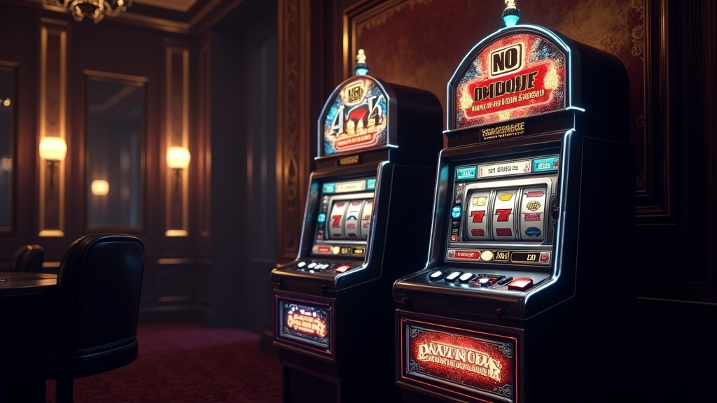 Slotmaschine mit Bonusanzeige und No-Deposit-Code in dunkler Casino-Atmosphäre